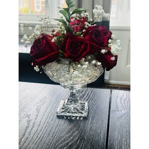Vintage Cut Crystal Glass Pedestal Compote  Vase ABP Style Hobstar 6.5" Decor